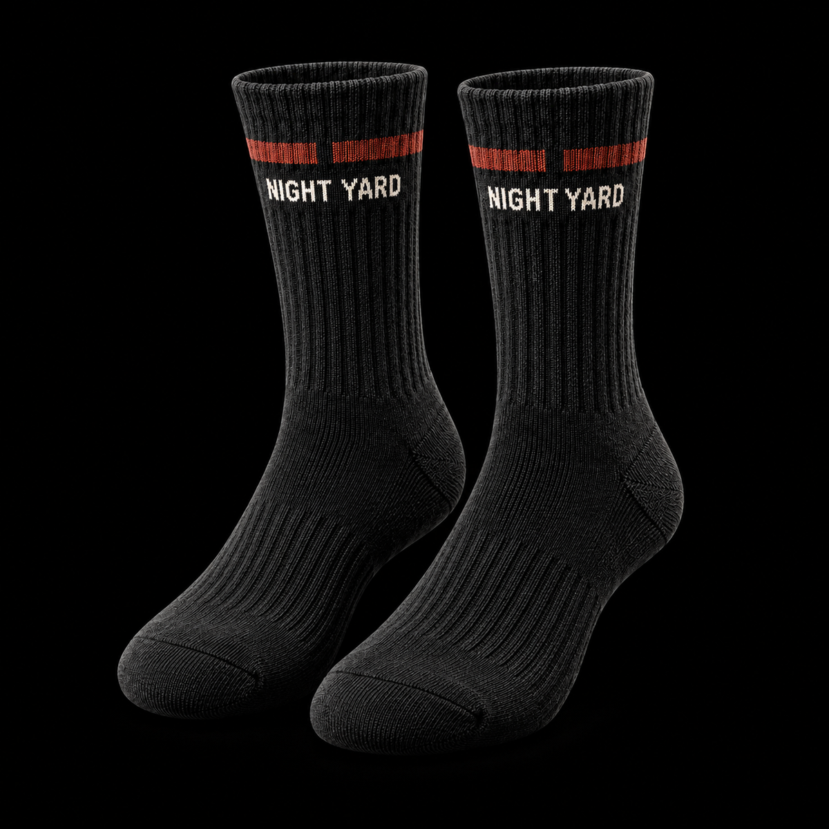Night Yard Boundary Stripe Crew Socks — Black / Rust — original Night Yard product image