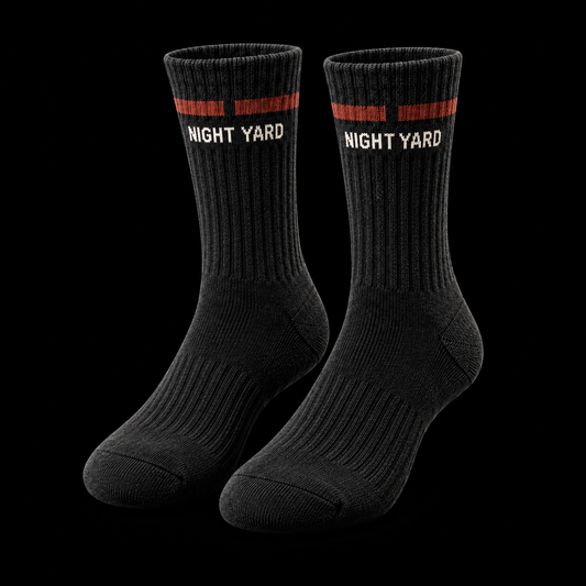 Night Yard Boundary Stripe Crew Socks — Black / Rust — original Night Yard product image