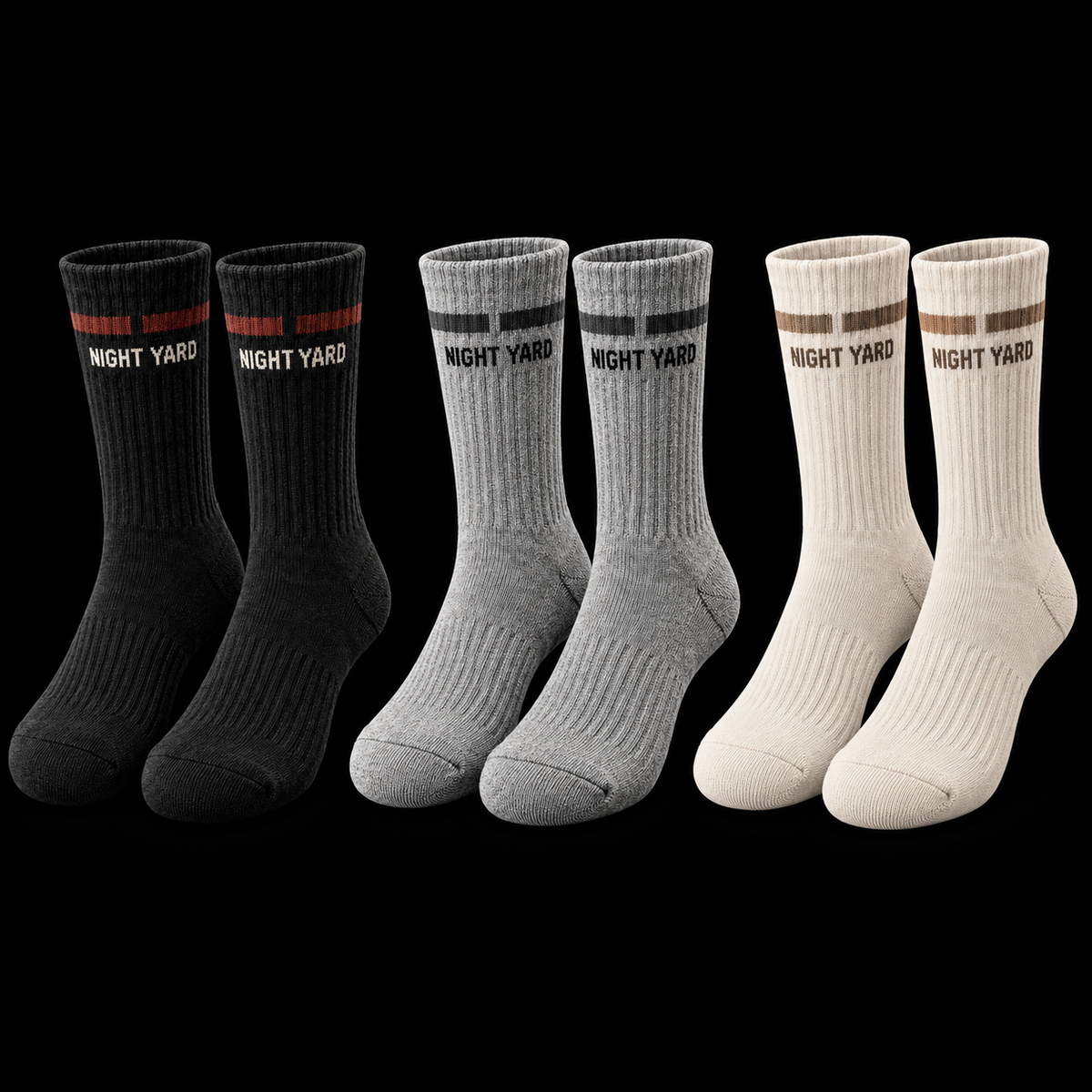 Night Yard Core Crew 3-Pack — Black / Grey / Bone — original Night Yard product image