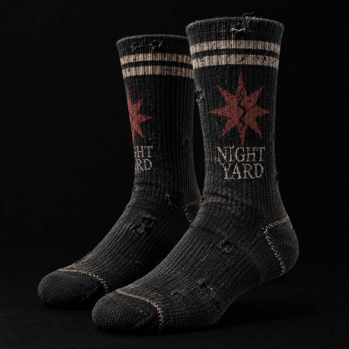 Night Yard Deadstock Stripe Crew Socks — Washed Black