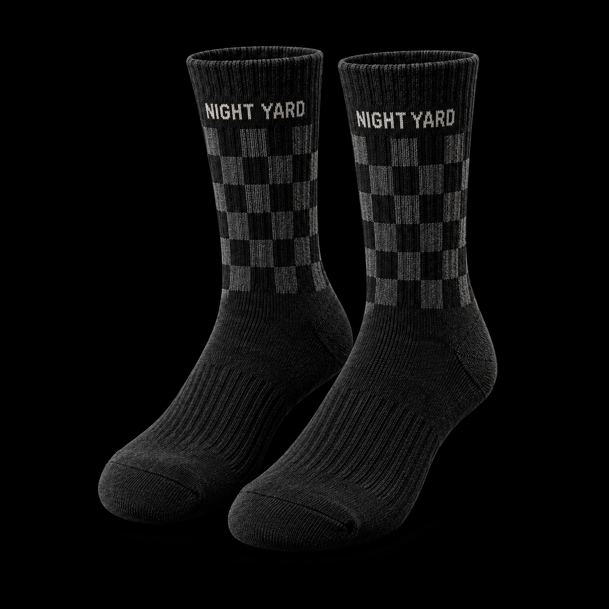 Night Yard Field Check Crew Socks — Black / Grey — original Night Yard product image
