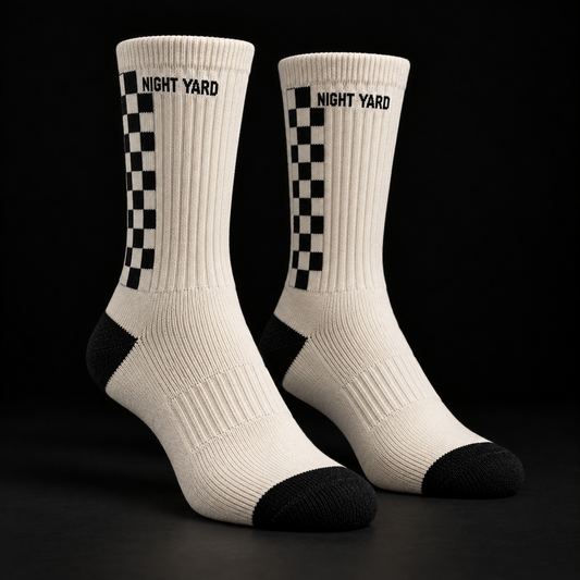 Night Yard Field Check Crew Socks — Bone / Black — original Night Yard product image