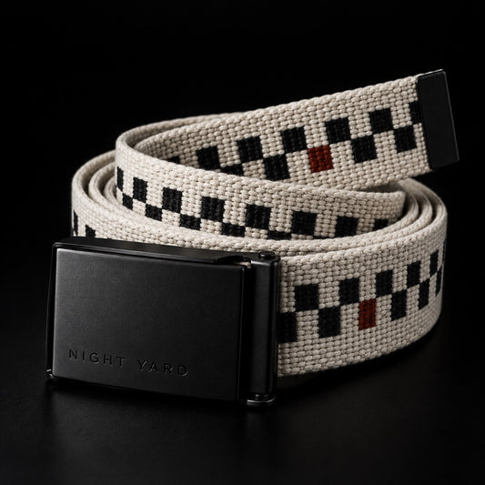 Night Yard Grid Web Belt — Bone / Black