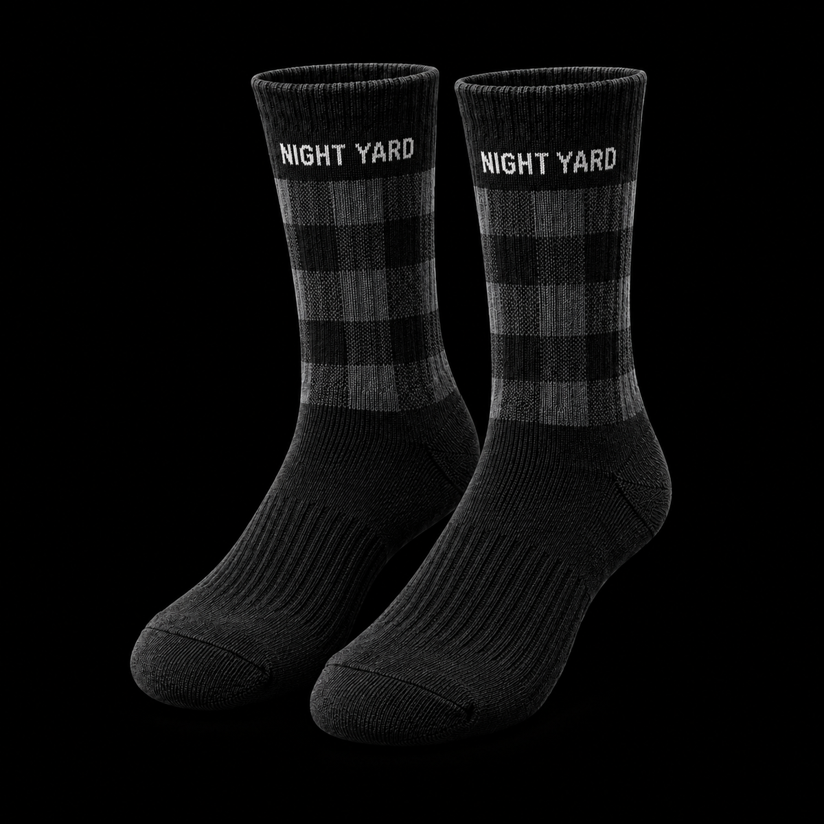 Night Yard Shadow Check Crew Socks — Black / Grey — original Night Yard product image
