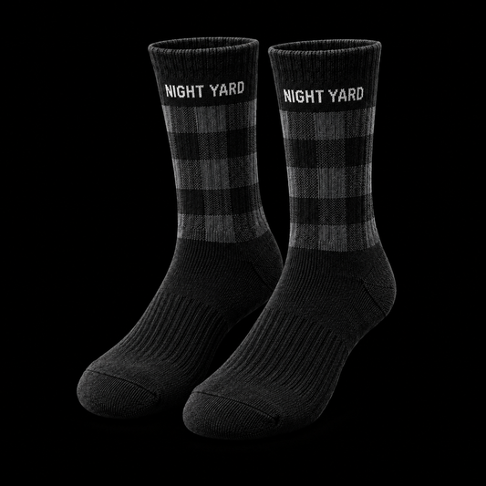 Night Yard Shadow Check Crew Socks — Black / Grey — original Night Yard product image