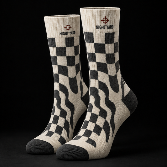 Night Yard Shadow Check Crew Socks — Bone / Charcoal