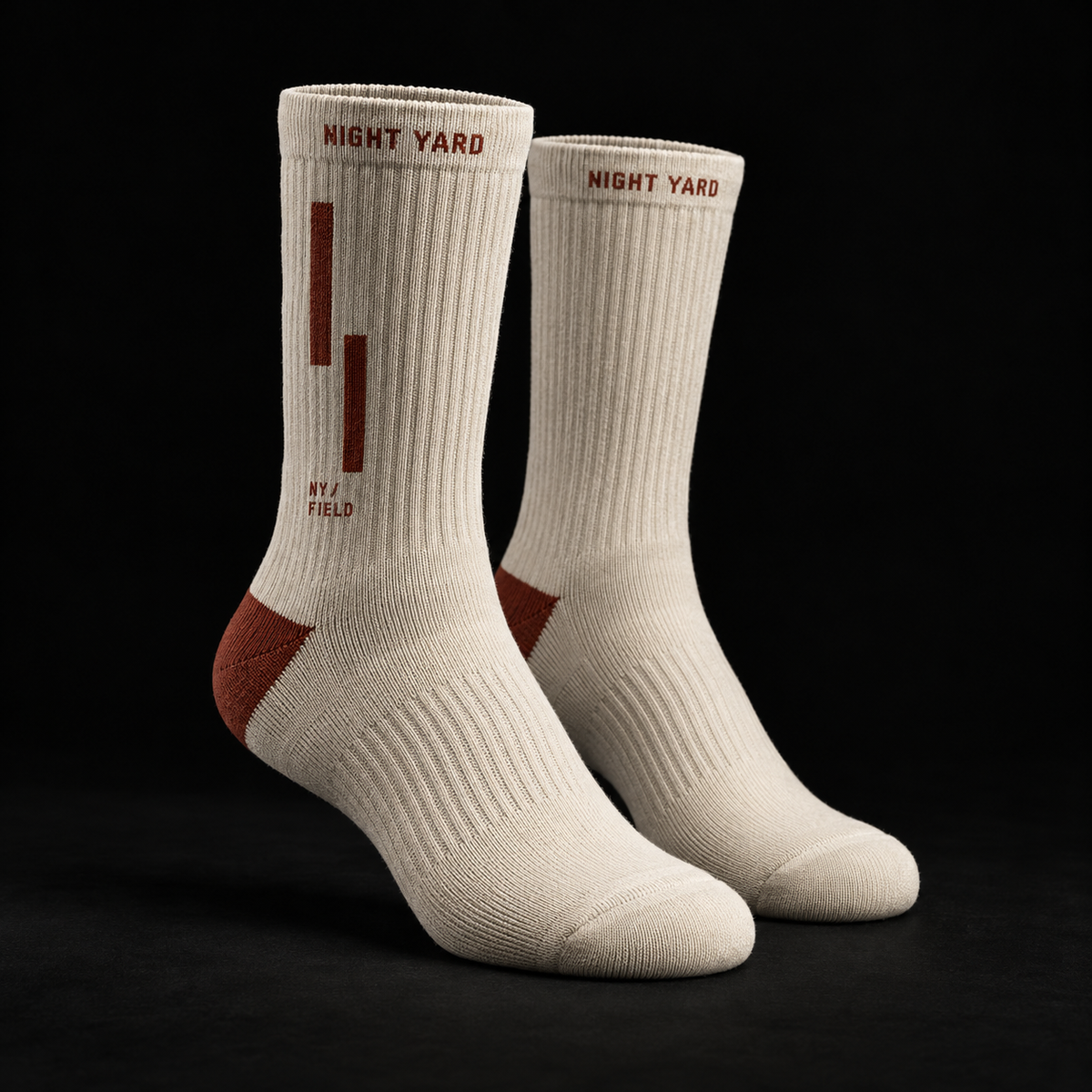 Night Yard Signal Bar Crew Socks — Bone / Rust