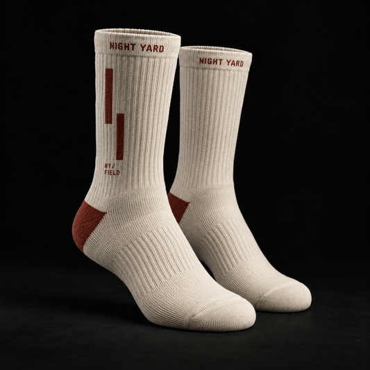Night Yard Signal Bar Crew Socks — Bone / Rust