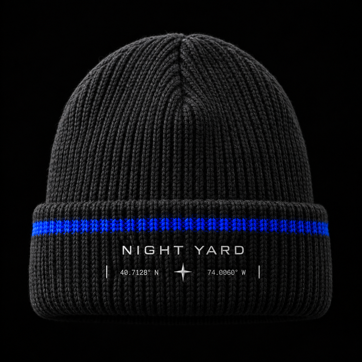 Night Yard Signal Beanie — Charcoal / Cobalt