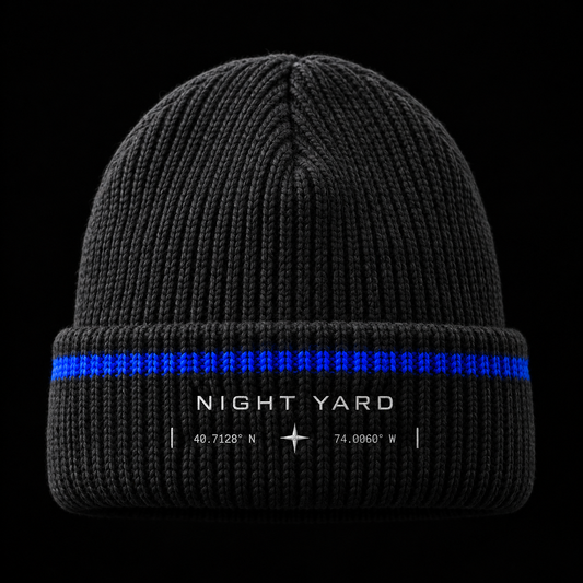 Night Yard Signal Beanie — Charcoal / Cobalt