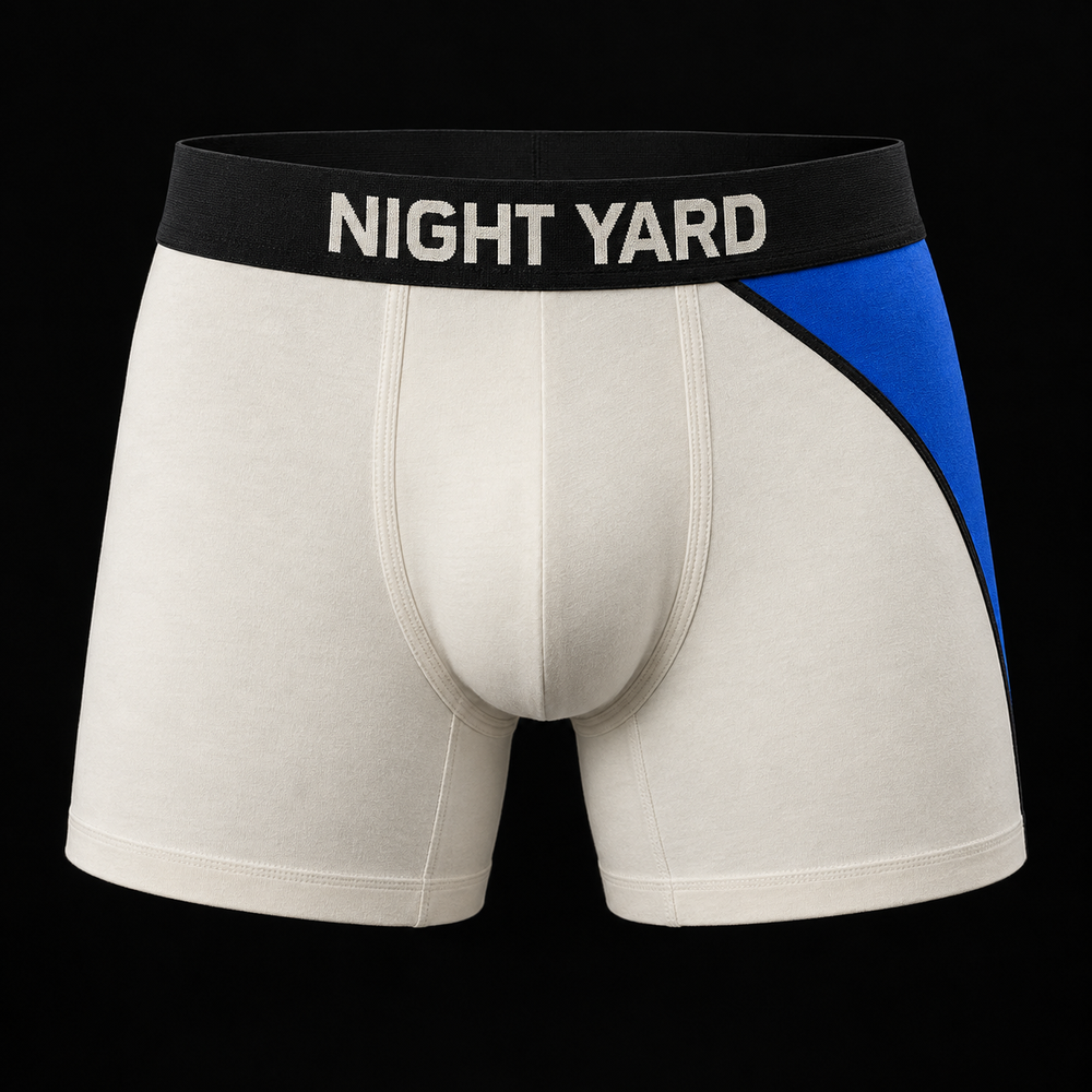 Night Yard Signal Cut Boxer Brief — Bone / Cobalt
