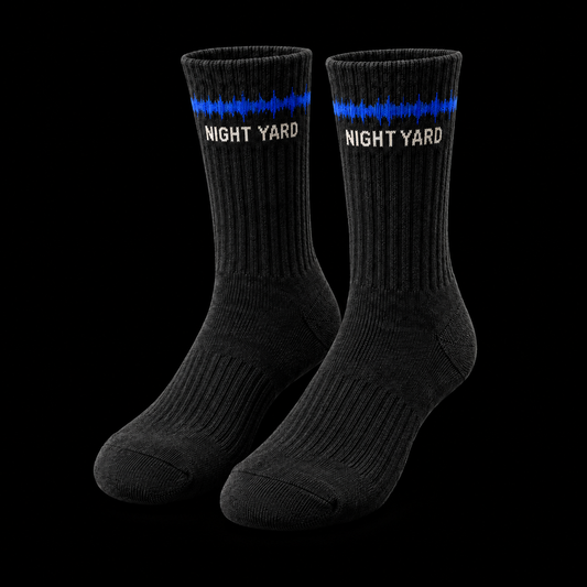 Night Yard Static Line Crew Socks — Black / Cobalt — original Night Yard product image