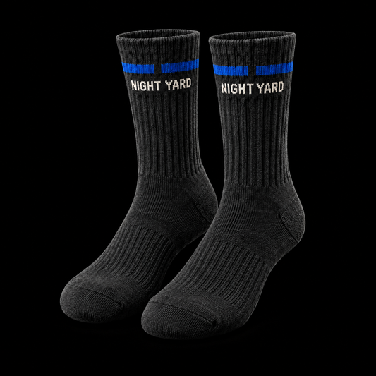 Night Yard Transit Crew Socks — Charcoal / Cobalt — original Night Yard product image