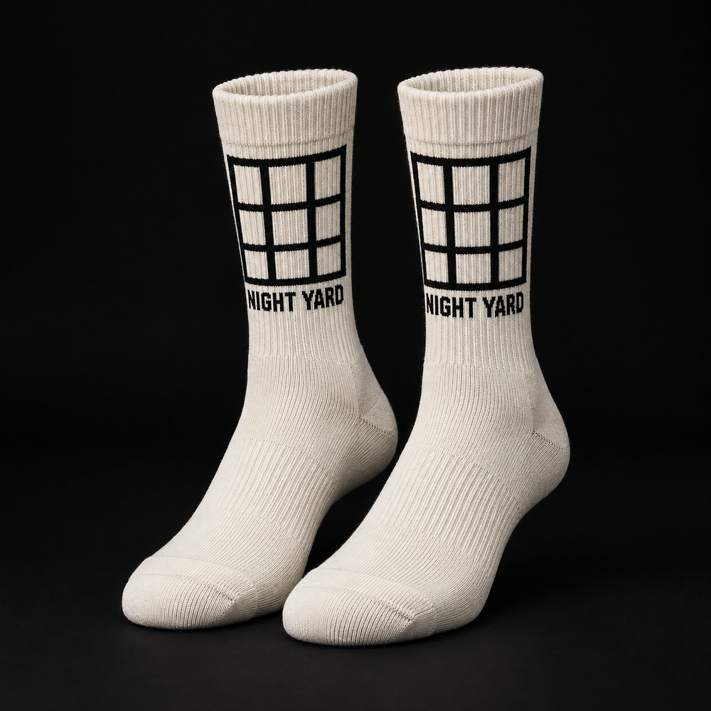 Night Yard Yard Grid Crew Socks — Bone