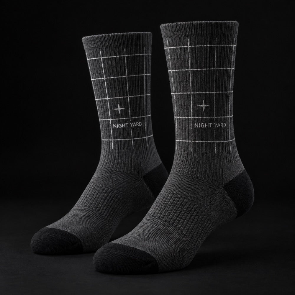 Night Yard Yard Grid Crew Socks — Charcoal